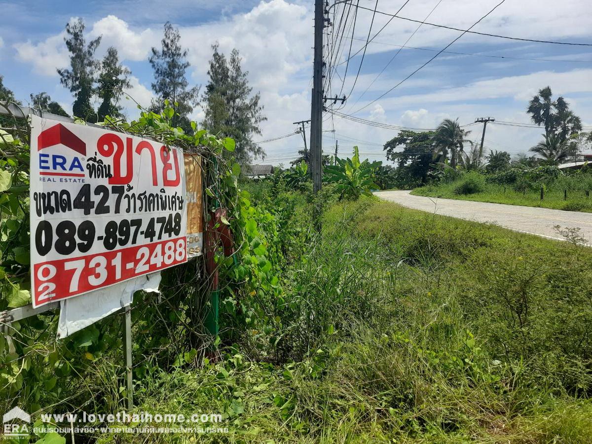 ขายที่ดินติดถนนประชาสำราญ 2 หนองจอก แปลงมุมถมแล้ว 427 ตรว. (380+47ตรว.) ทำเลดี เหมาะทำกิจการบริษัท ตึกแถวและอื่นๆ